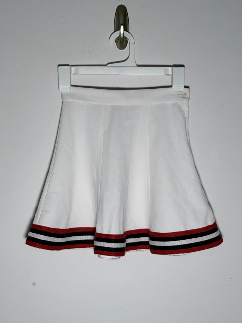 Kandel Vintage White Flared Skirt with Red and Black / Midnight Navy Stripe Trim
